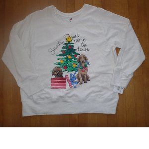 Womens "SANTA PAWS Came To Town" Christmas Tree Dog Sweatshirt Size S XL 3X NWT